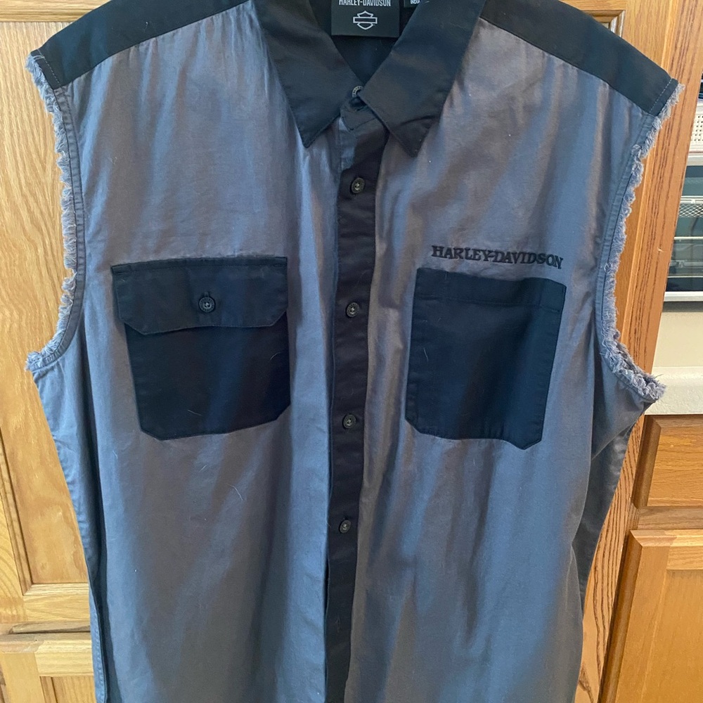 Harley-Davidson Black and Gray Sleeveless Men's Shirt